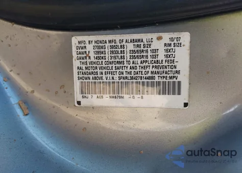 2007 Honda Odyssey Ex from USA, damaged, VIN 5FNRL38427B144880